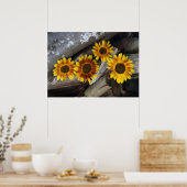 Zonnebloemen op , bruingele kunstwerken poster (Keuken)