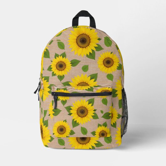 Zonnebloemen op Burlap Bedrukte Rugzak (Voorkant)