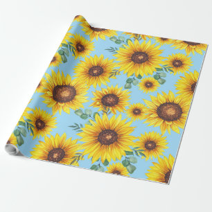 Zonnebloemen op een blauwe achtergrond cadeaupapier