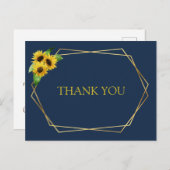 Zonnebloemen op marine bruiloft dank u kaart (Voorkant / Achterkant)