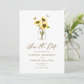 Zonnebloemen op Mason Jar Save the Date Aankondigi Kaart (Staand voorkant)
