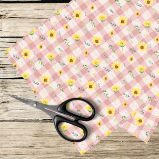 Zonnebloemen op Pink Gingham Tissuepapier