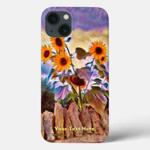 Zonnebloemen op Rock Wall iPhone 13 Hoesje