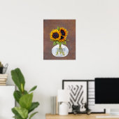 Zonnebloemen op Rustic Brown Poster (Thuiskantoor)