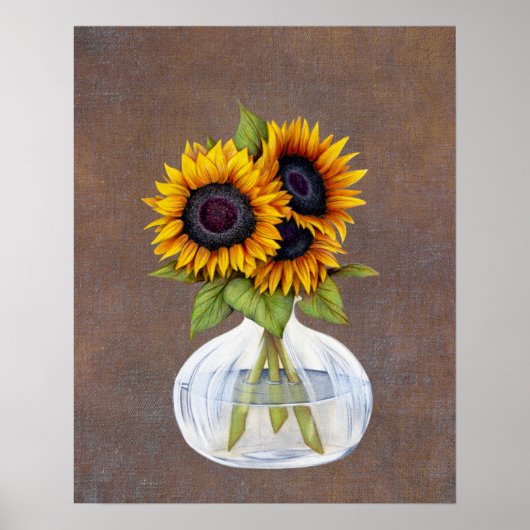 Zonnebloemen op Rustic Brown Poster (Voorkant)