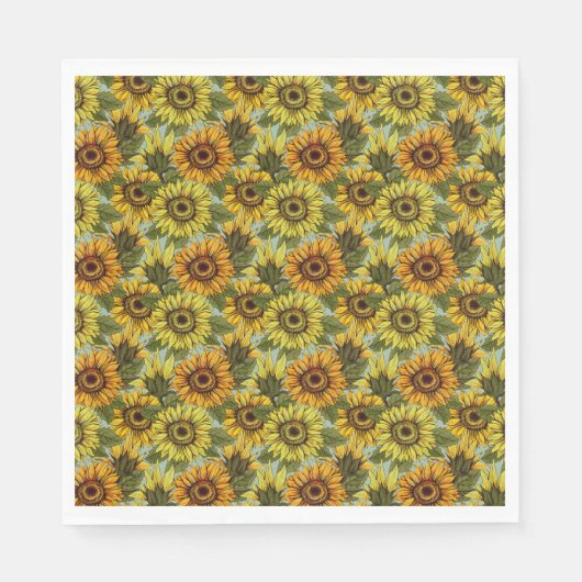 Zonnebloemen op Sage Background Foliage Oranje Yel Servet (Voorkant)