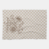 Zonnebloemen op Tan Beige Brown Gingham Pattern Theedoek (Horizontaal)