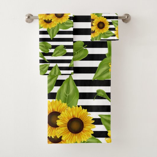 Zonnebloemen op zwart en wit bad handdoek (Insitu)