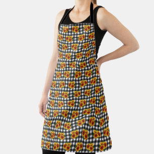 Zonnebloemen op Zwarte Gingham Schort