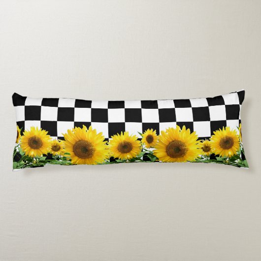 Zonnebloemen op zwarte witte borst lichaamskussen (Achterkant)