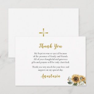 Zonnebloemen Orthodox Christelijke Doop Bedankkaart