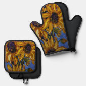 Zonnebloemen Oven Mitt en Pot Holder set (Voorkant / Achterkant)