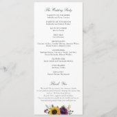 Zonnebloemen Paarse groen Floral Rustic Wedding Programma (Achterkant)