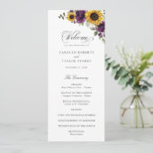 Zonnebloemen Paarse groen Floral Rustic Wedding Programma (Staand voorkant)