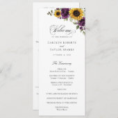 Zonnebloemen Paarse groen Floral Rustic Wedding Programma (Voorkant / Achterkant)