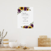 Zonnebloemen Paarse groene bruiloft Welkomstbord Poster (Keuken)
