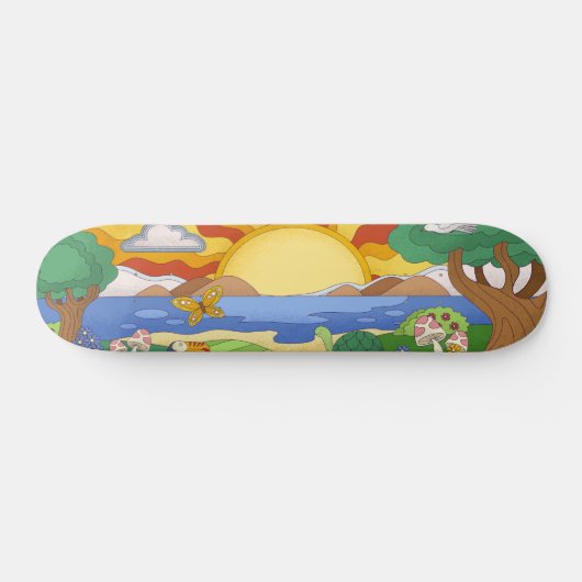 zonnebloemen, paddenstoelen en vlinders skateboard (Horizontaal)