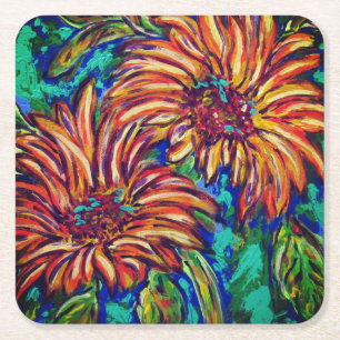 Zonnebloemen Papier Coasters Vierkante Kartonnen Onderzetter