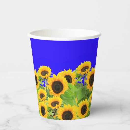 Zonnebloemen Papieren kopjes Oekraïense vlag kleur Papieren Bekers (Voorkant)