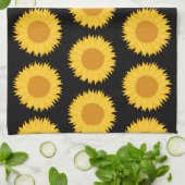 Zonnebloemen Pattern op Black. Theedoek (Gevouwen)