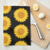 Zonnebloemen Pattern op Black. Theedoek (Quarter Fold)