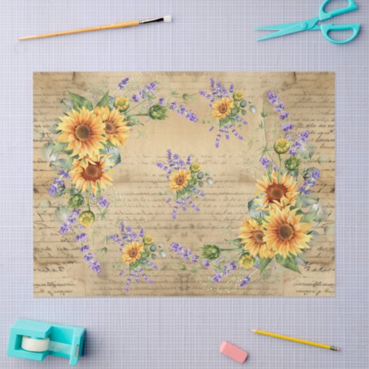 Zonnebloemen  Perkament Achtergrond Decoupage Tissuepapier (Craft)