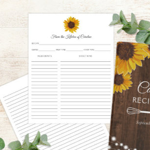 Zonnebloemen Plattelands Receptkaart Binder Inzets