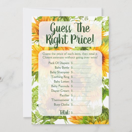 Zonnebloemen raden de prijs van het Baby shower Kaart (Voorkant)