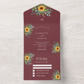 Zonnebloemen rode rode wijn met eucalyptus-rode br all in one uitnodiging (Binnen)