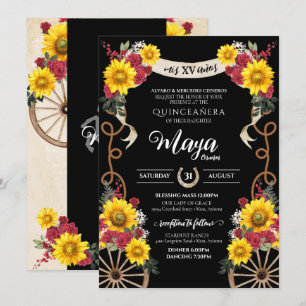 Zonnebloemen Rode rozen Zwarte Charro Quinceanera  Kaart