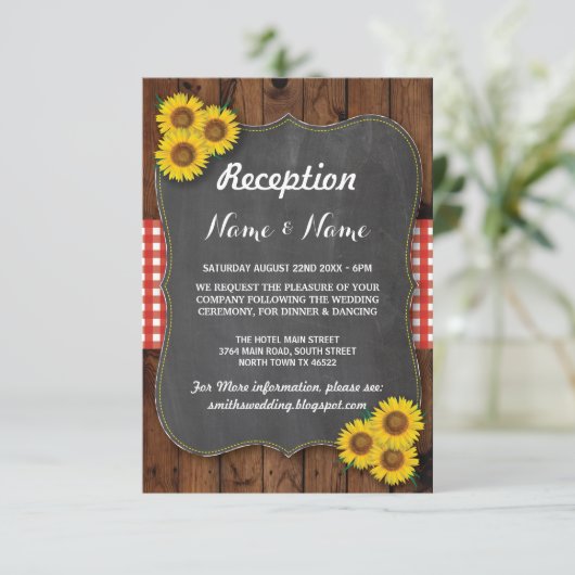 Zonnebloemen Rode Rustieke Trouw Ontvangstkaarten Informatiekaartje (Staand voorkant)