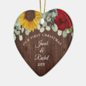 Zonnebloemen Roos Rustisch Onze eerste Kerstmis Keramisch Ornament (Links)