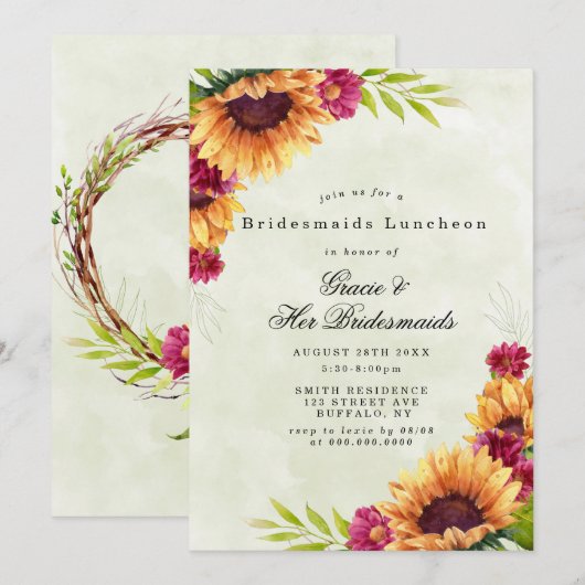 Zonnebloemen Roze Bridesmaids Luncheon Invitations (Voorkant / Achterkant)