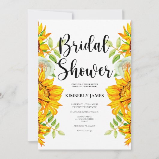 Zonnebloemen Rozen Bridal Shower Invitation Kaart (Voorkant)