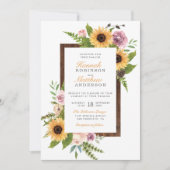 Zonnebloemen, Rozen en Rustisch hout | Landhuwelij Kaart (Voorkant)