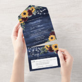 Zonnebloemen Rozen Landelijk Marineblauw Houten Br All In One Uitnodiging (Afscheurbaar)