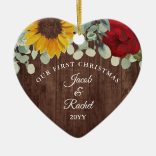 Zonnebloemen Rozen Landelijk Ons Eerste Kerstfeest Keramisch Ornament