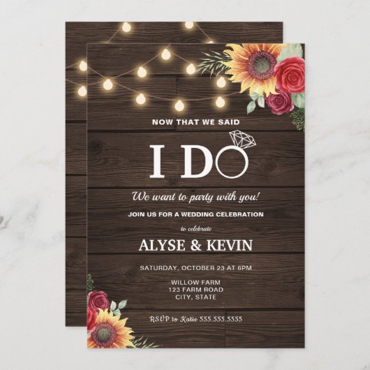 Zonnebloemen, Rozen, Lichtjes en Houten Balken I D Kaart (Voorkant / Achterkant)