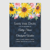 Zonnebloemen Rozen Navy Blue Wedding Save Date (Voorkant)