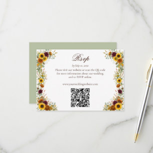 Zonnebloemen Rozen Roest Kleur Herfst Bruiloft Web RSVP Kaartje