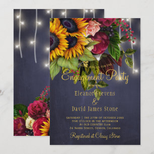 Zonnebloemen rozen rustieke marine bordeaux verlov kaart