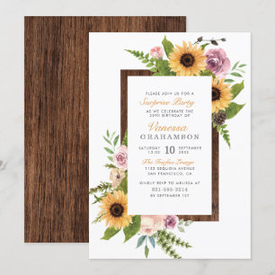 Zonnebloemen, Rozen & Schuur Hout   verrassingsfee Kaart