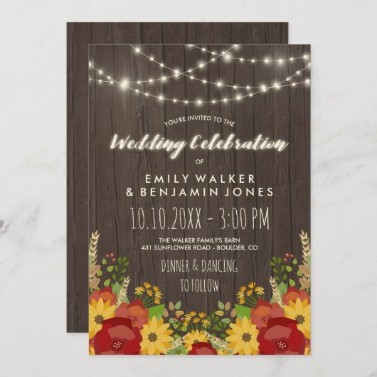 Zonnebloemen Rozen Slingerlichten Rustieke Schuur Kaart (Voorkant / Achterkant)