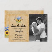 Zonnebloemen Rustic Antlers Floral Wedding Save The Date (Voorkant / Achterkant)