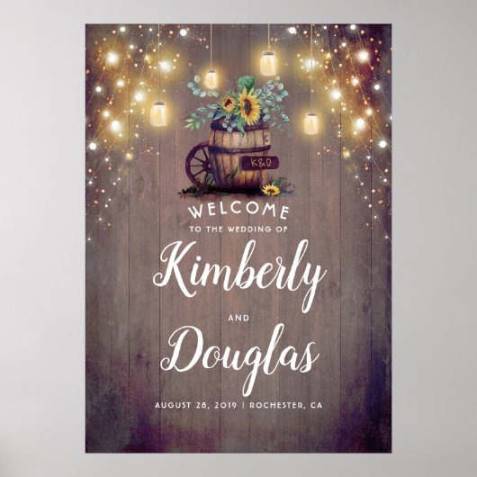 Zonnebloemen Rustic Country Fall Wedding Sign Poster (Voorkant)