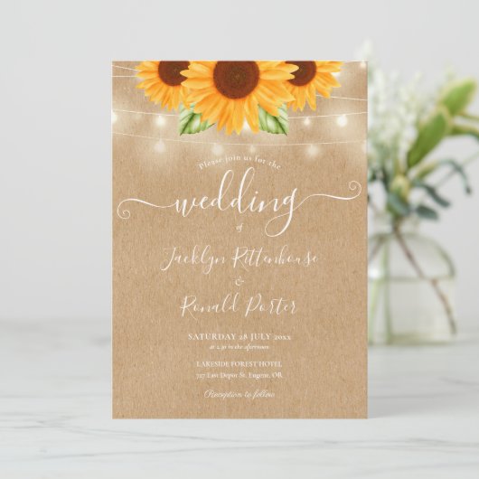 Zonnebloemen Rustic Kraft Wedding Kaart (Staand voorkant)