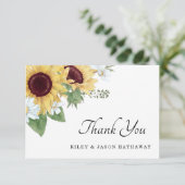 Zonnebloemen Rustic Wedding Bedankkaart (Staand voorkant)