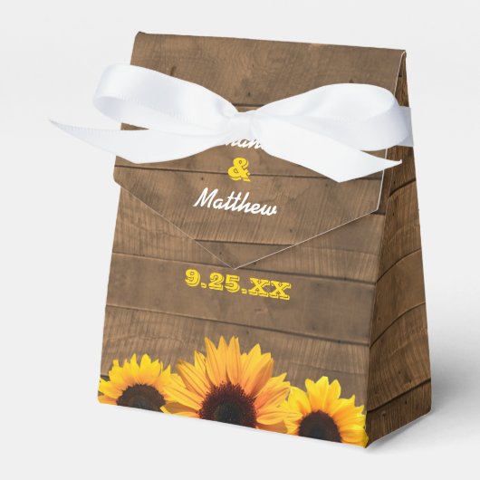 Zonnebloemen & Rustiek Hout Bruiloft Favor Box Bedankdoosjes (Voorkant Zijde)