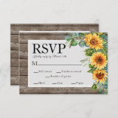 Zonnebloemen Rustiek Hout Wedding Website QR Code  RSVP Kaartje (Voorkant / Achterkant)