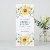 Zonnebloemen rustiek land bruiloft programma (Staand voorkant)